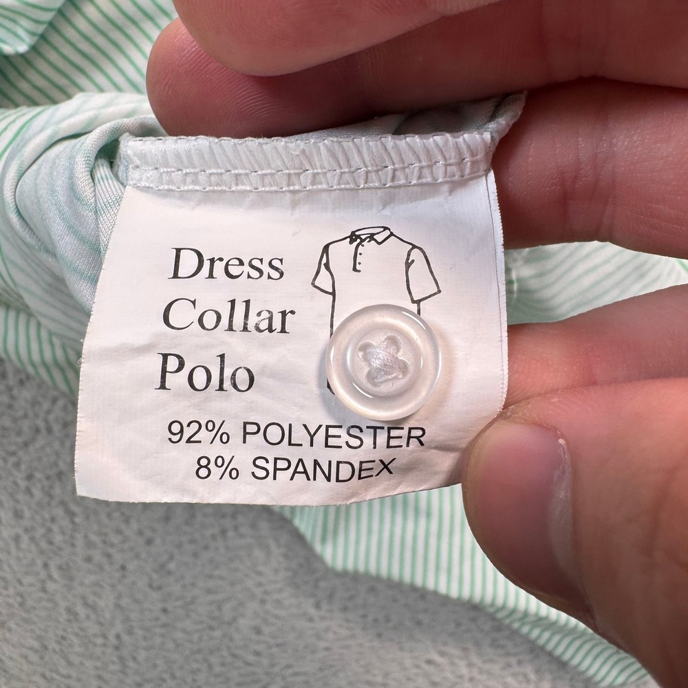 Collars & Co Mens 2XL Featherweight Relaxed Dress Collar Polo Green White Stripe - Picture 6 of 8